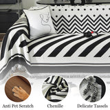 Tritard Boho Couch Cover Reversible Striped Sectional Couch Covers Black White Sofa Loveseat Covers Chenille Cushion Covers with Tassel Washable Couch Protector for Dogs Pet Futon Cover (71"-134") Tritard