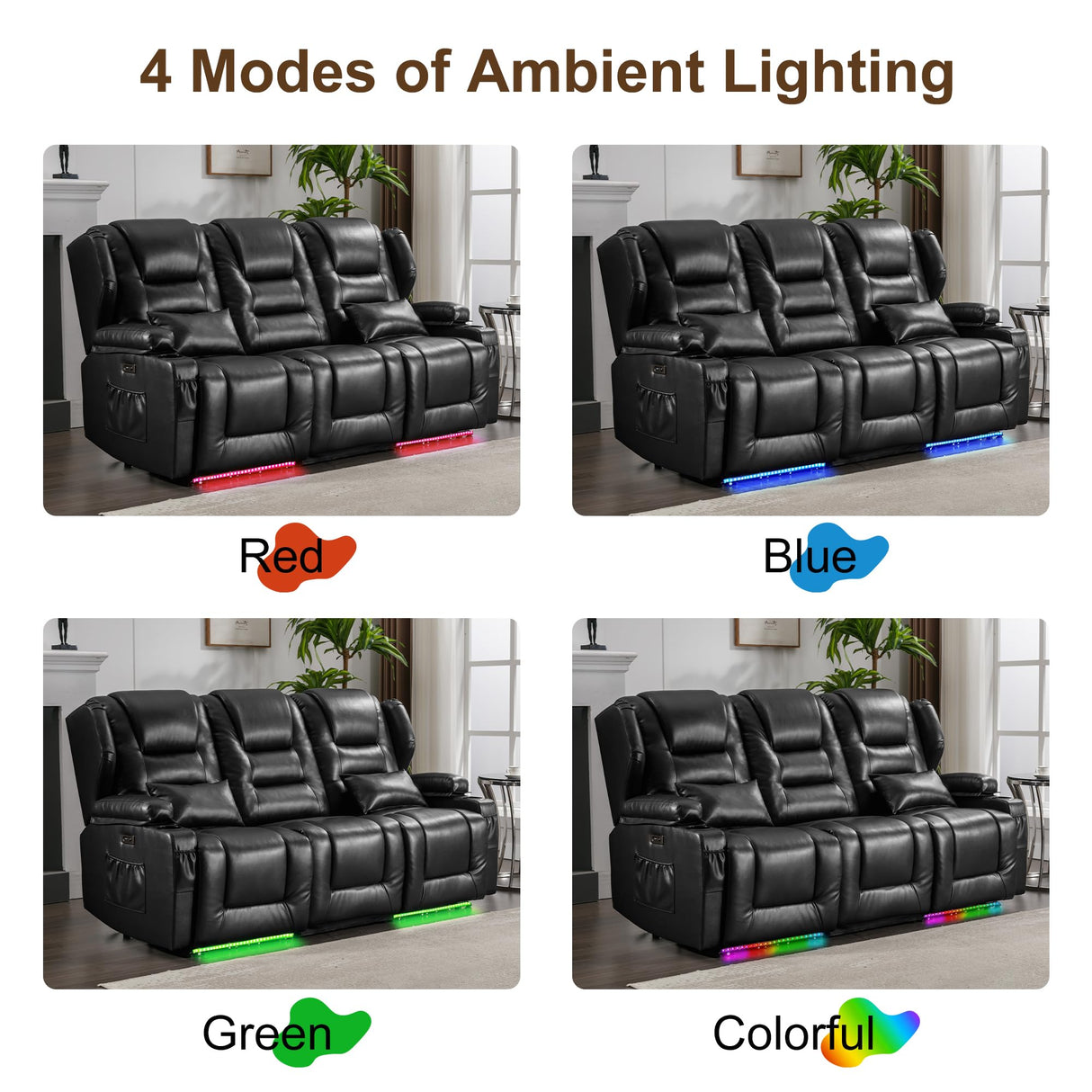 DRMBOOK RV Power Loveseat Recliner Sofa, Faux Leather 3-Seater Wall Hugger Reclining Sofa, Home Theater Seating Chair with Cup Holders, 3 Person Couch RV Furniture for Living Room, Black DRMBOOK