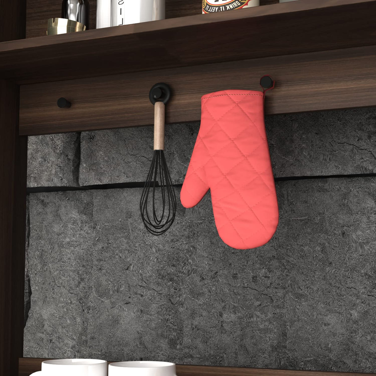 ECACAD Freestanding Kitchen Pantry Storage Cabinet with Glass Doors, Shelves & Drawers, Modern Sideboard Buffet Cabinet, Wood Kitchen Cupboard with Hutch and Hooks, Dark Brown ECACAD