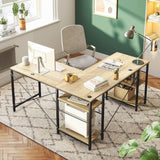 Bestier 95.2” L Shaped Desk, Reversible Corner Computer Desk or 2 Person Long Table with Adjustable Shelves, Large Writing Study Workstation with 3 Cable Holes - Oak Bestier