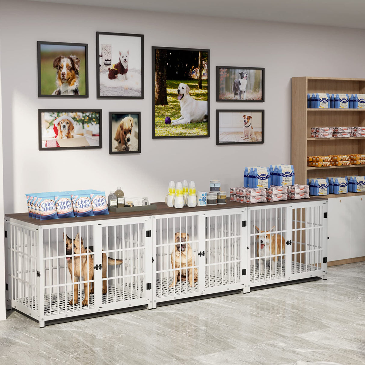 Heavy Duty Dog Crate Furniture: 72Inch Extra Large End Table Style Doggie Crates with Three Doors - Inside Modern Big TV Stand Style Puppy Wooden Kennel with Removable Tray for Medium Large Dogs White BingoPaw