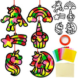 Qyeahkj 36 Set Unicorn Suncatchers Crafts for Kids DIY Unicorn Tissue Paper Crafts Window Stained Glass Effect Rainbow Hanging Decor School Home Creative Activity Art Project Birthday Party Favor Gift Qyeahkj