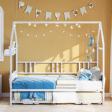 LIKIMIO Daybed with Pop Up Trundle, House Metal Twin Bed Frame with Bedside Storage,Sofa Day Bed for Living Room, Bedroom and Guest Room,White LIKIMIO