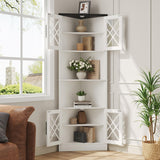 Maupvit White Corner Hutch with 4 Tempered Glass Doors, 67" Tall Farmhouse Corner Storage Cabinet, Kitchen Pantry Hutch with Adjustable Shelf, Home Space Saver for Laundry Room, Dining Living Room Maupvit