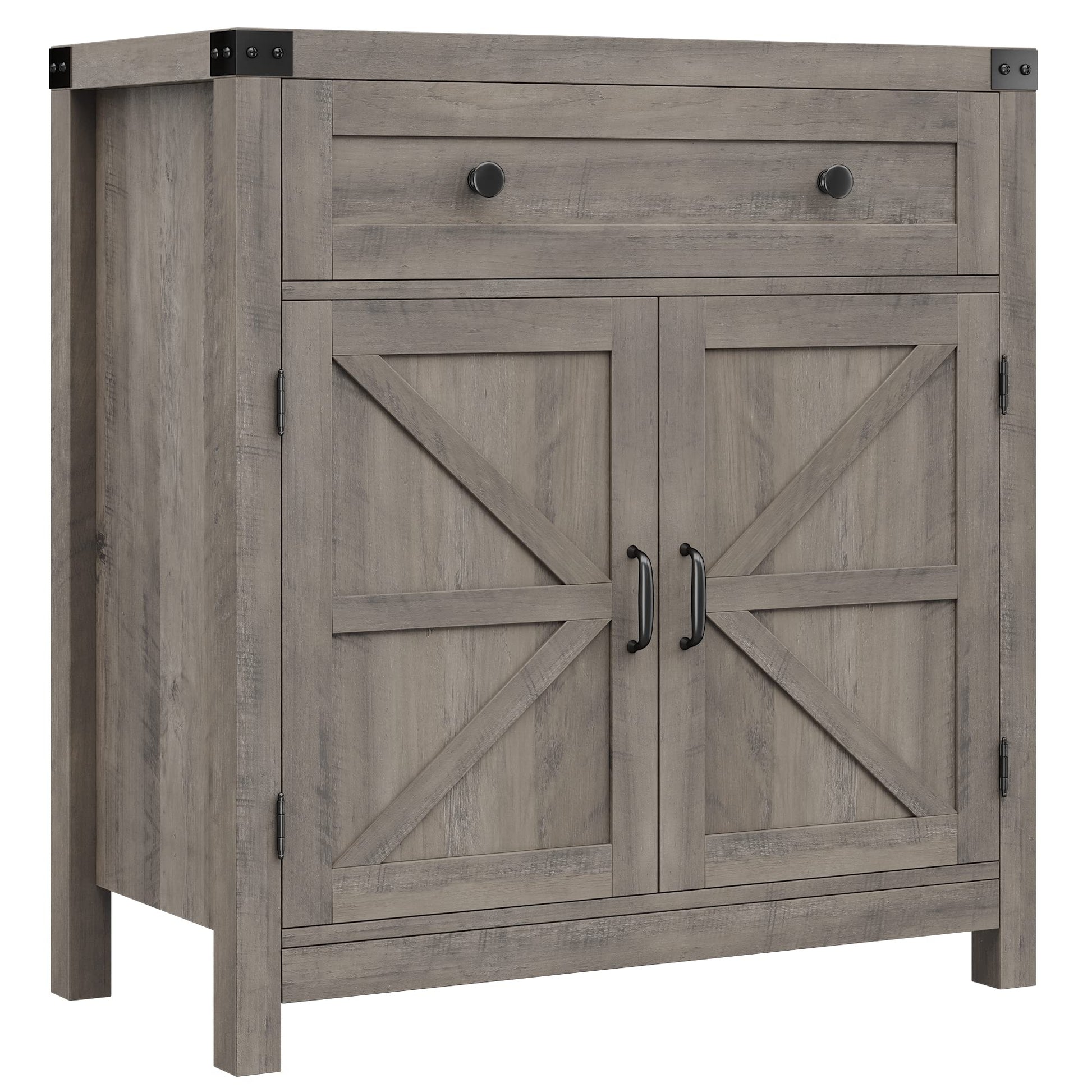 HOSTACK Coffee Bar Cabinet, Modern Farmhouse Buffet Sideboard with Drawer and Adjustable Shelf, Barn Door Storage Cabinet for Kitchen, Dining Room, Bathroom, Entryway, Ash Grey - WoodArtSupply