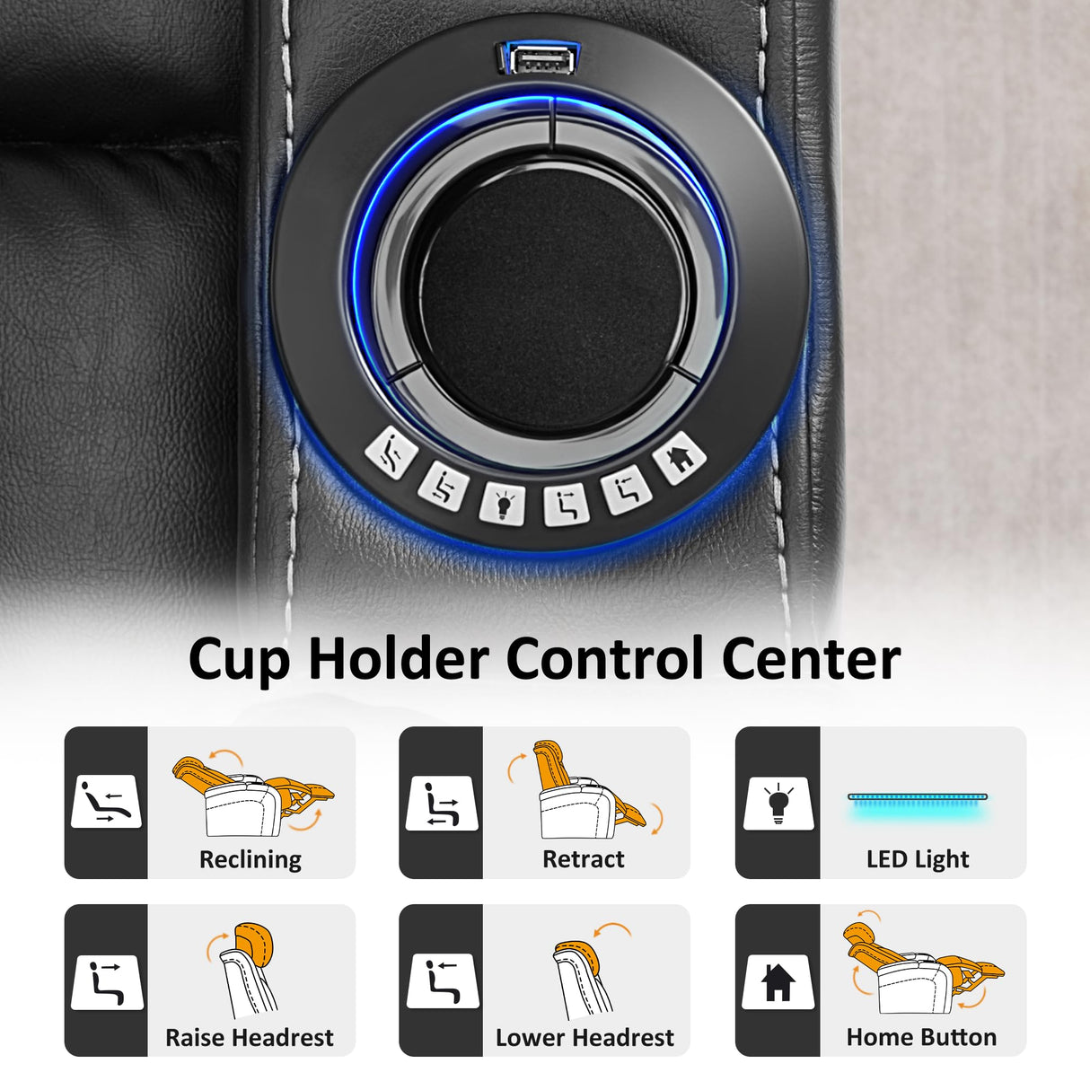 MCombo Dual Motors Leather Recliner with Power Headrest, Home Theater Seating with Armrest Storage HTS422 (Black) MCombo