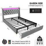 UINTAI Full Size Bed Frame with 2 Storage Drawers and LED Lights, Upholstered Platform Full Bed with Button Tufted Headboard and Charging Station, No Box Spring Needed, Easy Assembly, Gray UINTAI