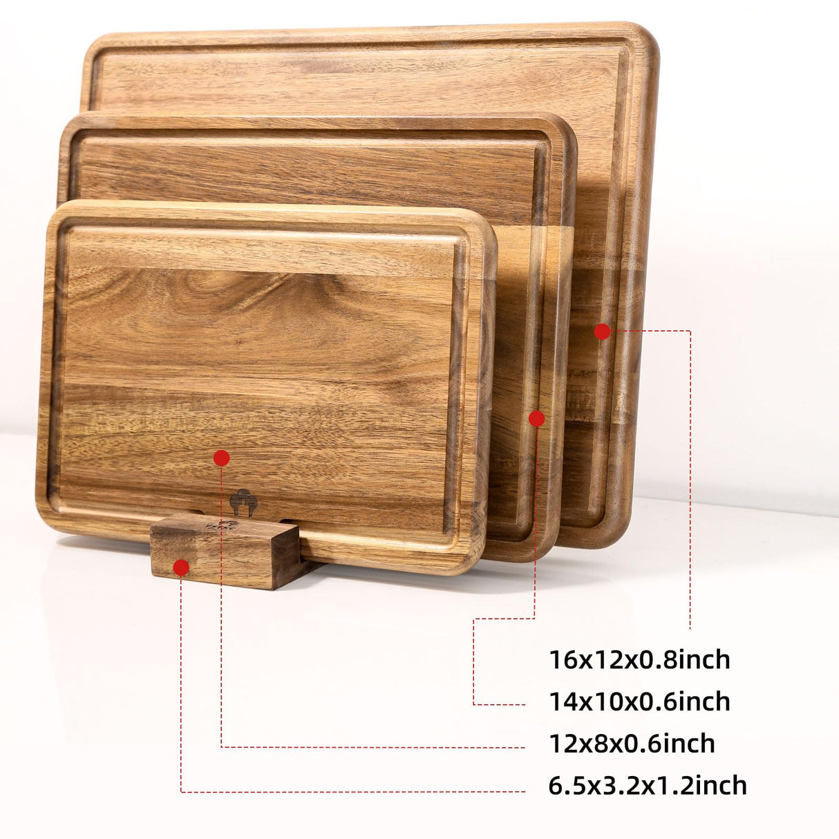 YSTKC Acacia Wood Cutting Board Set of 3 for Kitchen, Thick Chopping Board, Large Wooden Cutting Board Set with Deep Juice Groove Butcher Block, Wooden Trays for Meat, Fruit and Cheese YSTKC