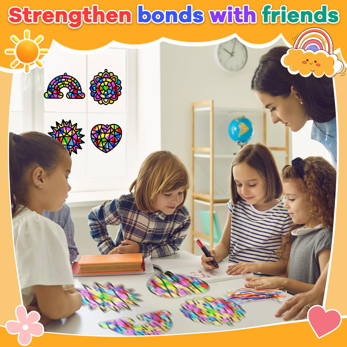 32 Sets Fall Crafts Suncatchers Kit for Kids DIY Rainbow Window Stained Glass Effect Paper Summer Fall Home School Classroom Decoration Back to School Art Craft Creative Activity Project Party Favors Lonfliness