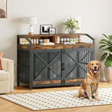 HOOBRO 43.3" Large Dog Crate Furniture with LED Lights, Heavy Duty Dog Kennel Indoor with Storage Shelves, Wooden Crate End Table for Large Medium Dogs, Rustic Brown and Black BF89DGW03 HOOBRO