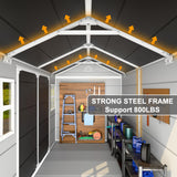 Outdoor Resin Storage Shed 8x6x7 FT Sheds Kit with Floor Included 2 Windows Double Lockable Door,Waterproof Outside Plastic Sheds for Backyard Garden Patio Lawn Tools WELYAS