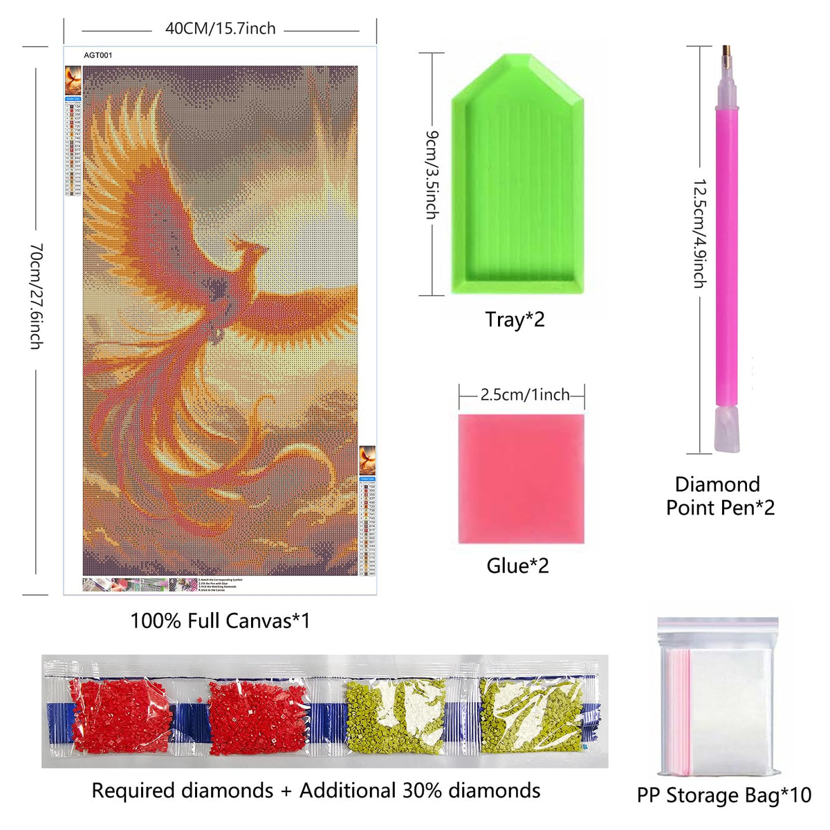 ARTGOTO Large Square Drill Diamond Art Painting Kits for Adults,15.7x27.5inch/40x70cm Phoenix A DIY Full Square Diamond Dots Large Size,Big Gem Art and Crafts for Home Wall Decor Gifts ARTGOTO