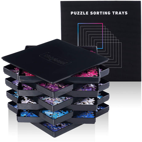 8 Black Puzzle Sorting Trays with Lid 10" x 10" | Puzzle Organizers and Storage | Jigsaw Puzzle Storage Board | for Puzzles Up to 1500-2500 Pieces TIDYBOSS