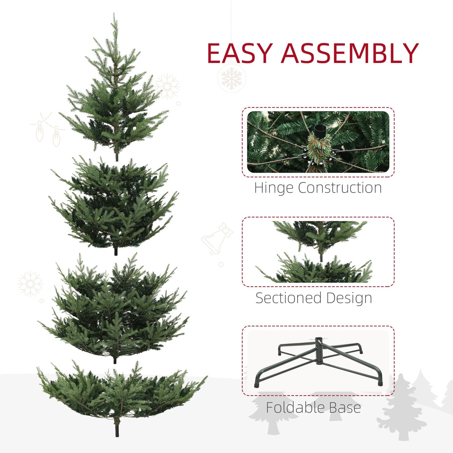 HOMCOM 9 ft Prelit Christmas Tree, Nordic Pine Artificial Christmas Tree with 300 Dual Color LED Lights and 1939 Branch Tips, Hinged Xmas Tree with Wide Base for Holiday Party, Green