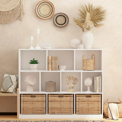 NewBeth Wooden 10 Cube Book Shelf with Base,3 Tier Freestanding Horizontal Bookshelf, Open Bookcase Cube Shelf Storage Organizer for Bedroom, Living Room, Office, Study Room, White