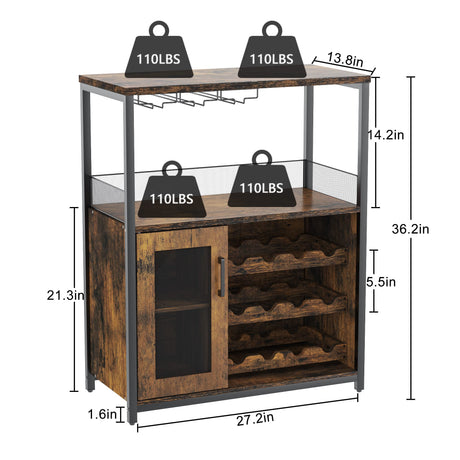 Amyove Wine Bar Rack Cabinet with Detachable Wine Rack, Bar Cabinet with Glass Holder, Small Sideboard and Buffet Cabinet with Mesh Door, Rustic Brown Amyove