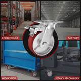 Casters Set of 4 Heavy Duty 6 inch Caster Wheels - ASRINIEY Locking Casters with No Noise Polyurethane on Steel Wheels, Swivel Plate Caster with Brake for Toolbox Workbench, 5000 lbs Total Capacity ASRINIEY