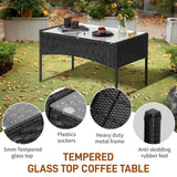 Outvita 4 Pieces Patio Furniture Set, Rattan Conversation Sets with Loveseat Soft Cushion and Glass Table for Garden Backyard Balcony Porch Poolside(Black) Outvita