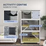 PawHut Catio, Outdoor Cat Enclosure House, Wooden Feral Cat Shelter on Wheels, Cat Cage with Hammock, Platforms Ramps, and Weather Protection Asphalt Roof, 34", Gray PawHut