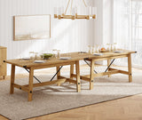 WAMPAT Set of 2 Farmhouse Dining Tables for 8-12 Persons with Heavy Duty Wooden Legs, 135.4 Inch Rectangular Modern Wood Kitchen Table for Dining Room & Living Room, Oak Brown WAMPAT