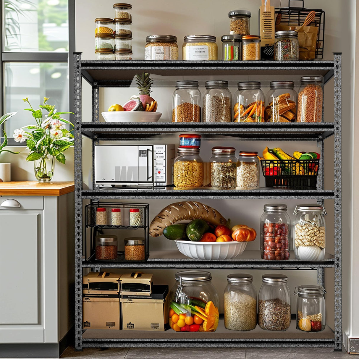 WORKPRO 5-Tier Metal Storage Shelving Unit, 36”W x 18”D x 72”H, Adjustable Storage Rack Heavy Duty Shelf with Particle Board, 4000 lbs Load Capacity (Total) for Garage Warehouse, Black/Silver WORKPRO