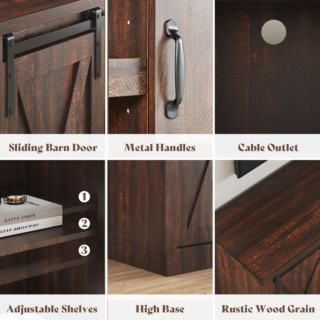 AMERLIFE Fireplace TV Stand with Sliding Barn Door for TVs up to 73", Farmhouse 63" Fireplace Entertainment Center with Storage Cabinets/Adjustable Shelves, Reclaimed Barnwood AMERLIFE