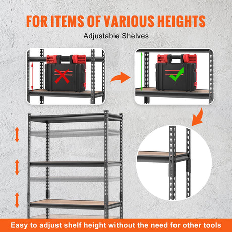 VEVOR Storage Shelving Unit, 5-Tier Adjustable, 2000 lbs Capacity, Heavy Duty Garage Shelves Metal Organizer Utility Rack, 2 Pack, 36" L x 18" W x 72" H VEVOR