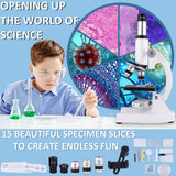 Microscope for Kids，40X-2000X Compound Microscope Mobile Phone Adapter with Microscope Slide Microscope kit for Home School Laboratories for Children Students Herwicm