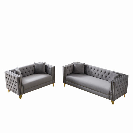 Deep Seat Sofa With Button Nailhead, Square Arm Couches HouseOfZazla