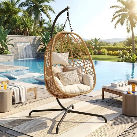 Egg Chair with Stand, Patio Wicker Hanging Chair, Hammock Swing Chair HouseOfZazla