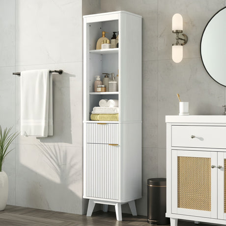 Tall Bathroom Storage Cabinet With Adjustable Shelves And 1 Drawer & Door HouseOfZazla
