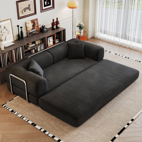 78.8' Compression Sofa,Convertible Floor Sofa Bed-with Pillow Back Support Armrest,Comfy Futon Couch Sleeper Bed,Loveseats Boneless Modular Sectional Sofa,Corduroy fabric,for Living Room,Bedroom,Black HouseOfZazla