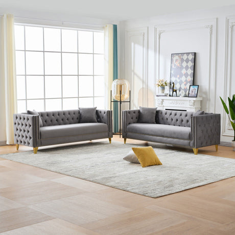 Deep Seat Sofa With Button Nailhead, Square Arm Couches HouseOfZazla