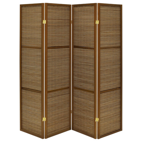 Kenabi - 4 Panel Room Divider Folding Screen - Walnut HouseOfZazla