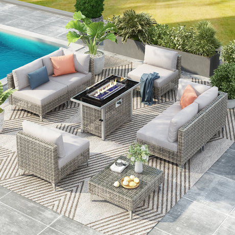 K&K Patio 8-Piece Patio Furniture Set with 43" Fire Pit Table HouseOfZazla