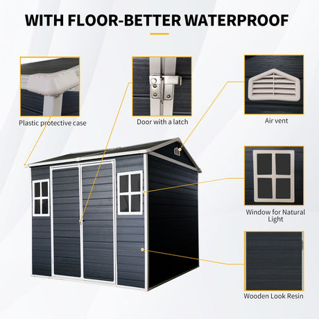 Resin Outdoor Storage Shed Waterproof Shed With Floor & Two Windows & Lockable Door, Tool Shed For Garden, Patio, Backyard HouseOfZazla