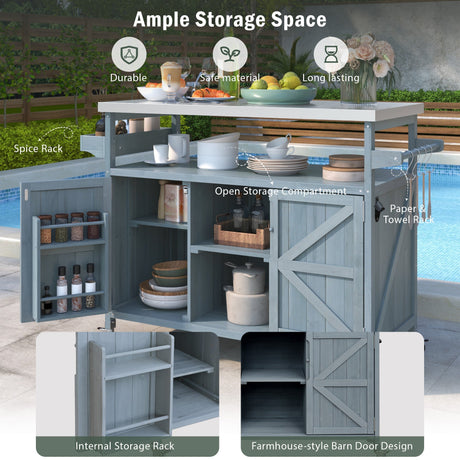 K&K Outdoor Kitchen Island, Rolling Bar Cart & Storage Cabinet HouseOfZazla