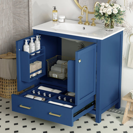 Bathroom Vanity With Single Sink, Combo Cabinet Undermount Sink, Bathroom Storage Cabinet With Two Doors And A Drawer, Soft Closing, Multifunctional Storage, Solid Wood Frame HouseOfZazla