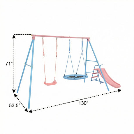 Xns107 - 2 Swing Set With Slide For Outdoor - Blue / Pink HouseOfZazla