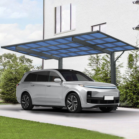 Outdoor Carport, Single Carport Aluminum Metal Frame And Polycarbonate Panels Car Port For Outdoor Driveway Car, Truck - Charcoal HouseOfZazla