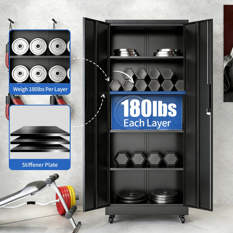 Heavy Duty Rolling Cabinet With Lock, Garage Storage Cabinet, 4 Adjustable Shelves For Tool Organization HouseOfZazla