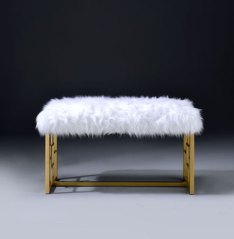 Bagley II - Bench Faux Fur - White / Gold HouseOfZazla