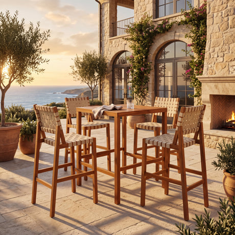 30.5 Inch Seat Height Outdoor Acacia Solid Wood Patio Furniture Set HouseOfZazla