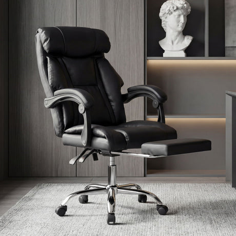 Executive Office Chair With Foot Rest, Adjustable Height - Black HouseOfZazla