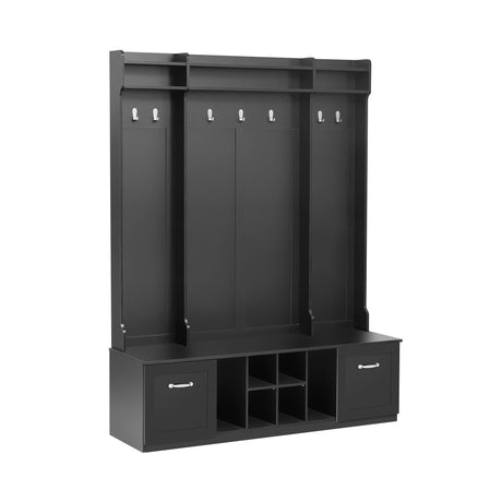 5 In 1 Entryway Bench With Coat Rack, 7 Sturdy Hooks, 2 Spacious Drawers And Adjustable Shelves HouseOfZazla