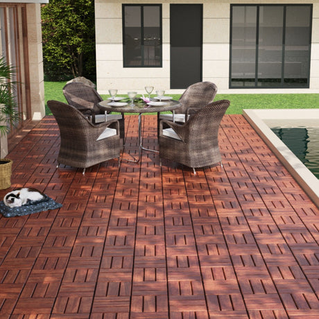 Interlocking Deck Tiles Checker Pattern, Square Acacia Hardwood Outdoor Flooring For Patio, Bancony, Pool Side HouseOfZazla