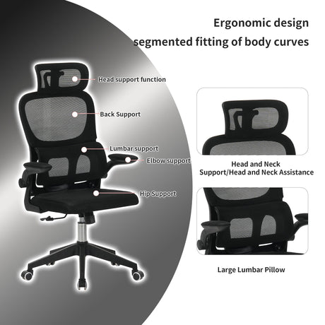 High Back Ergonomic Swivel Rolling Office Chair With Tilt Function, 3D Headrest, Lumbar Support - Black HouseOfZazla