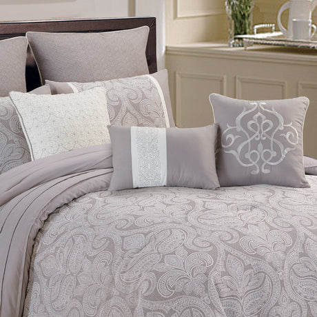 Winthrop Grey Damask Jacquard 9 Pc Comforter Set HouseOfZazla