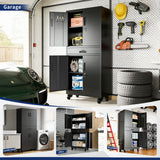 Metal Storage Cabinet with Drawer, Locking Doors, and Rolling Wheels