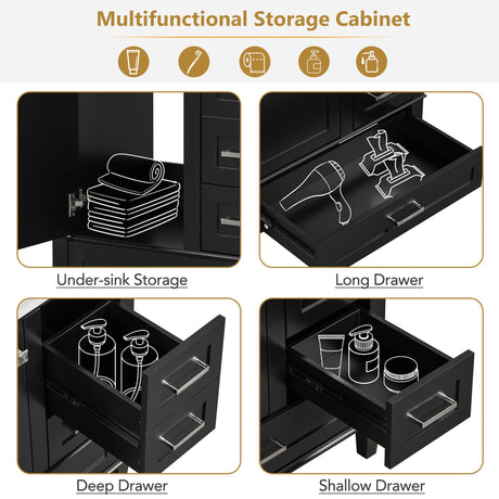 Bathroom Vanity, Modern Bathroom Cabinet With Sink Combo Set, Bathroom Storage Cabinet With A Soft Closing Door And 3 Drawers, Solid Wood Frame HouseOfZazla